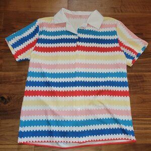 Allan Costume Shirt Men's 80s Button Down Striped Beach Shirts Hawaiian Short Sl